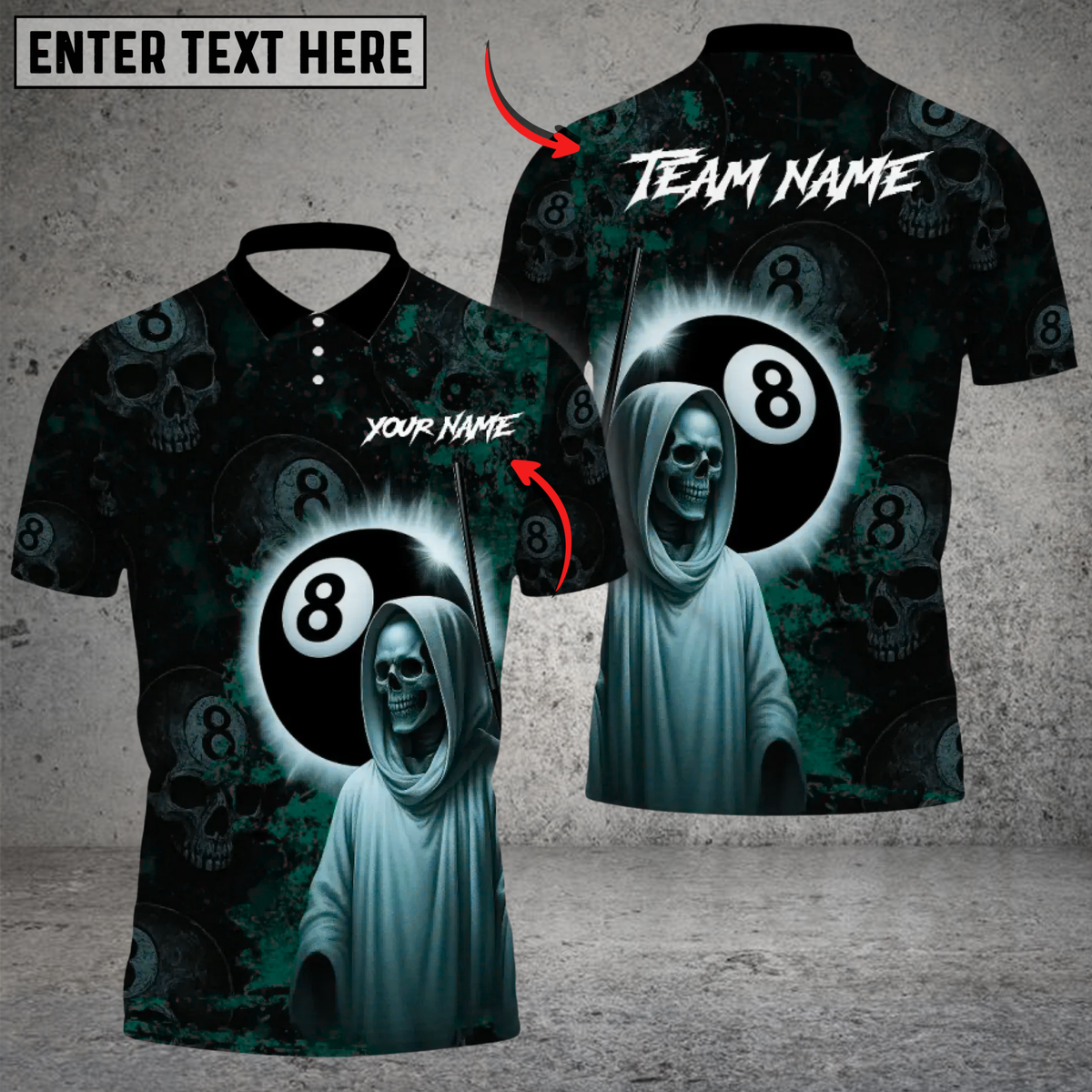 Blisscorners Skull & 8 Ball Custom Polo – Gothic Billiards Pool Team Shirt