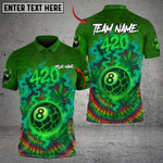 Blisscorners 420 Billiards Custom Polo – Green Tie Dye Smokin’ 8 Ball Pool Shirt