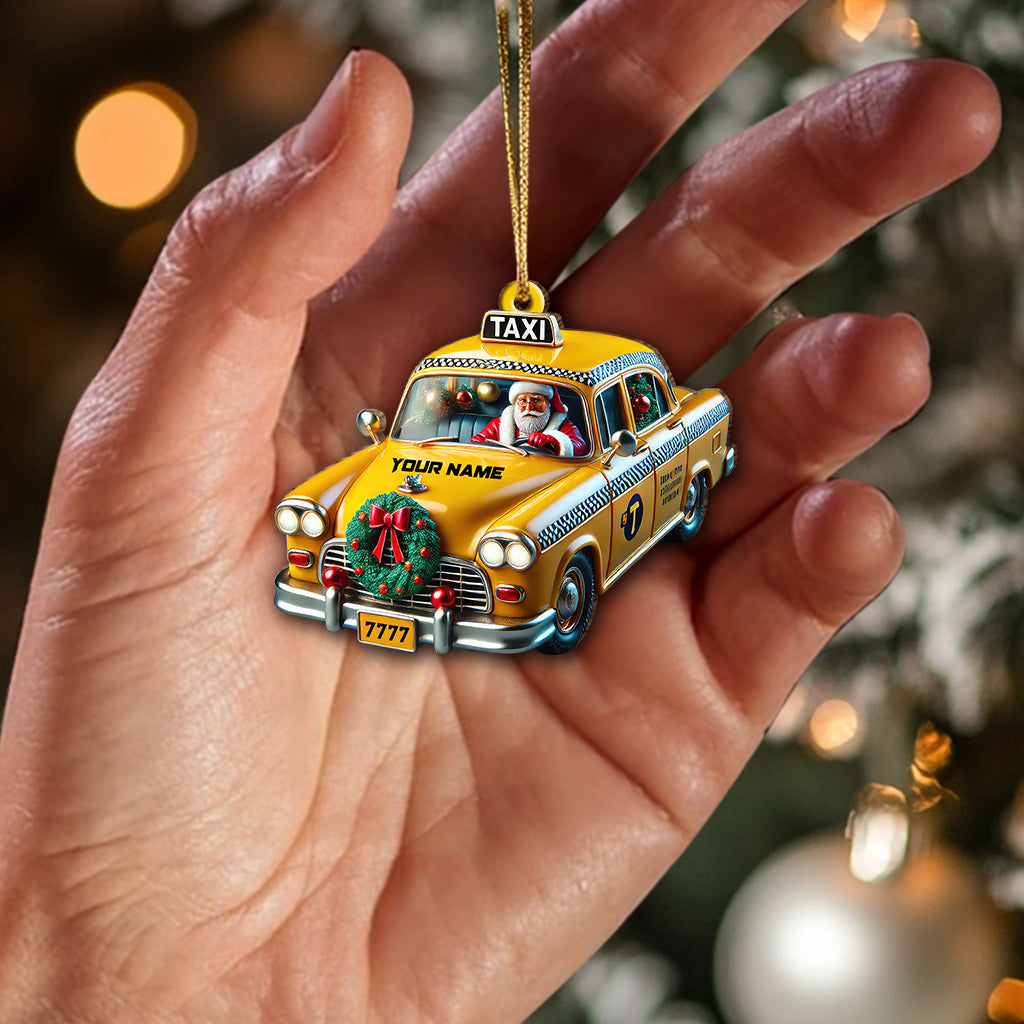 Blisscorners Custom Name Taxi Santa Ornament, Santa Christmas Gift2D Flat LM2211