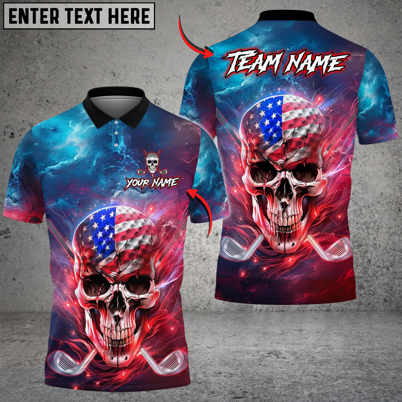 Blisscorners Patriotic Skull Golf Polo Shirt, Custom Name & Team Name Golf 3D Shirts