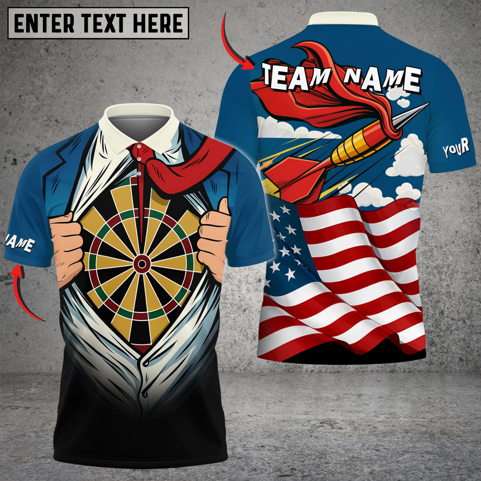 Blisscorners Darts American Super Arrow Man Personalized Name Shirt