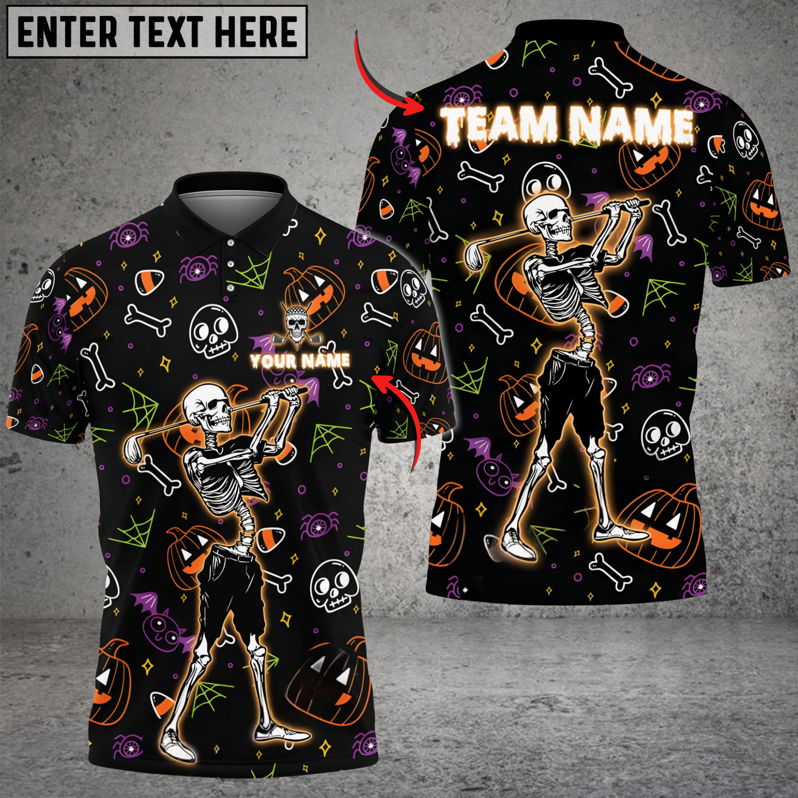 Blisscorners Spooky Swing Golf Polo Shirt, Custom Name & Team Name Golf 3D Shirts