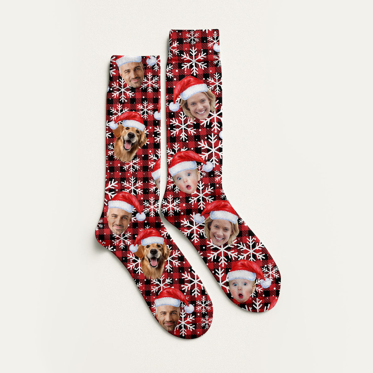 Blisscorners Custom Face Red And Black Checkered Golf Socks, Christmas Golf Socks, Golf Gift IdeaLM2611