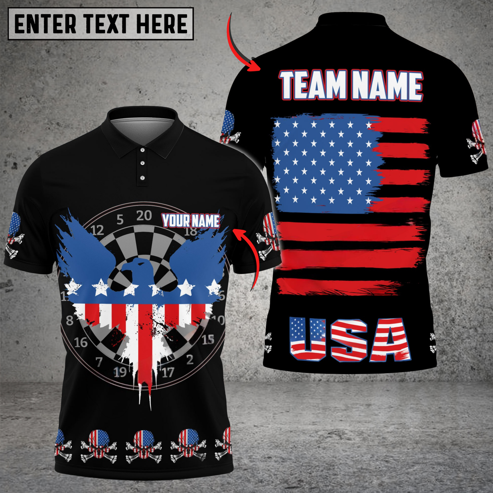 Blisscorners Darts American Flag Eagle Skull Personalized Name Shirt