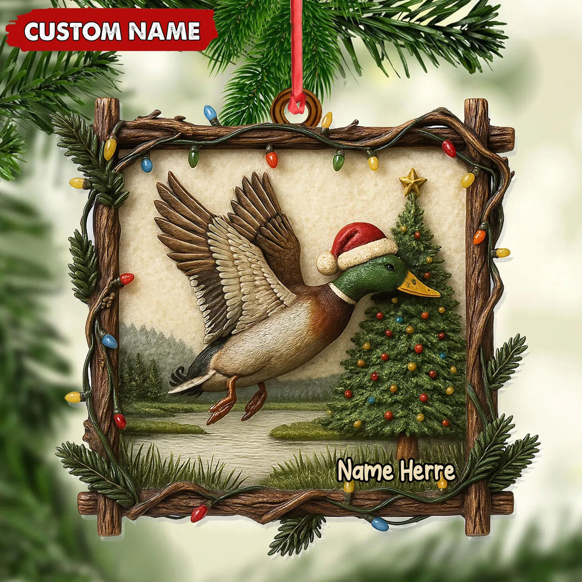 Blisscorners Personalized Flying Duck Christmas Ornament, Custom Name Hunting Gift for Outdoor Lovers LM0411