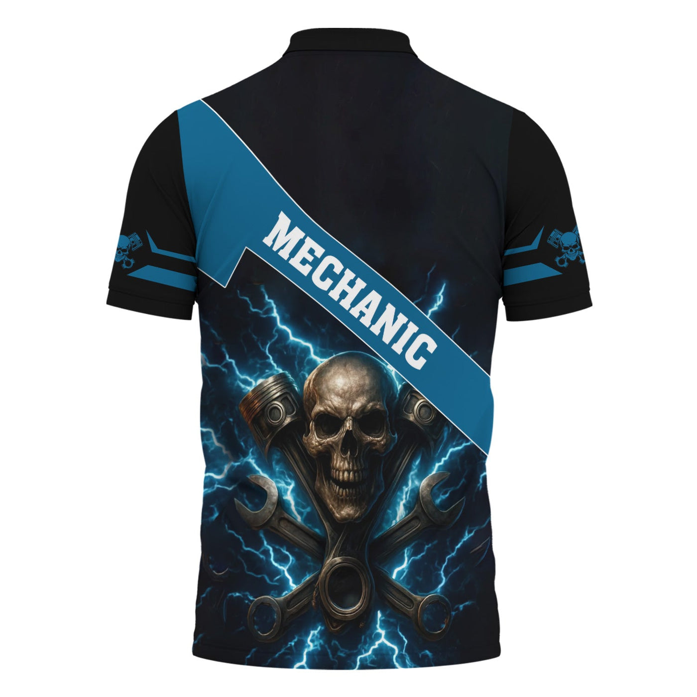 Blisscorners Personalized Mechanic Shirt, Skull Engine Piston Wrench Lighting Design, Mechanic Uniforms, Gift For Men