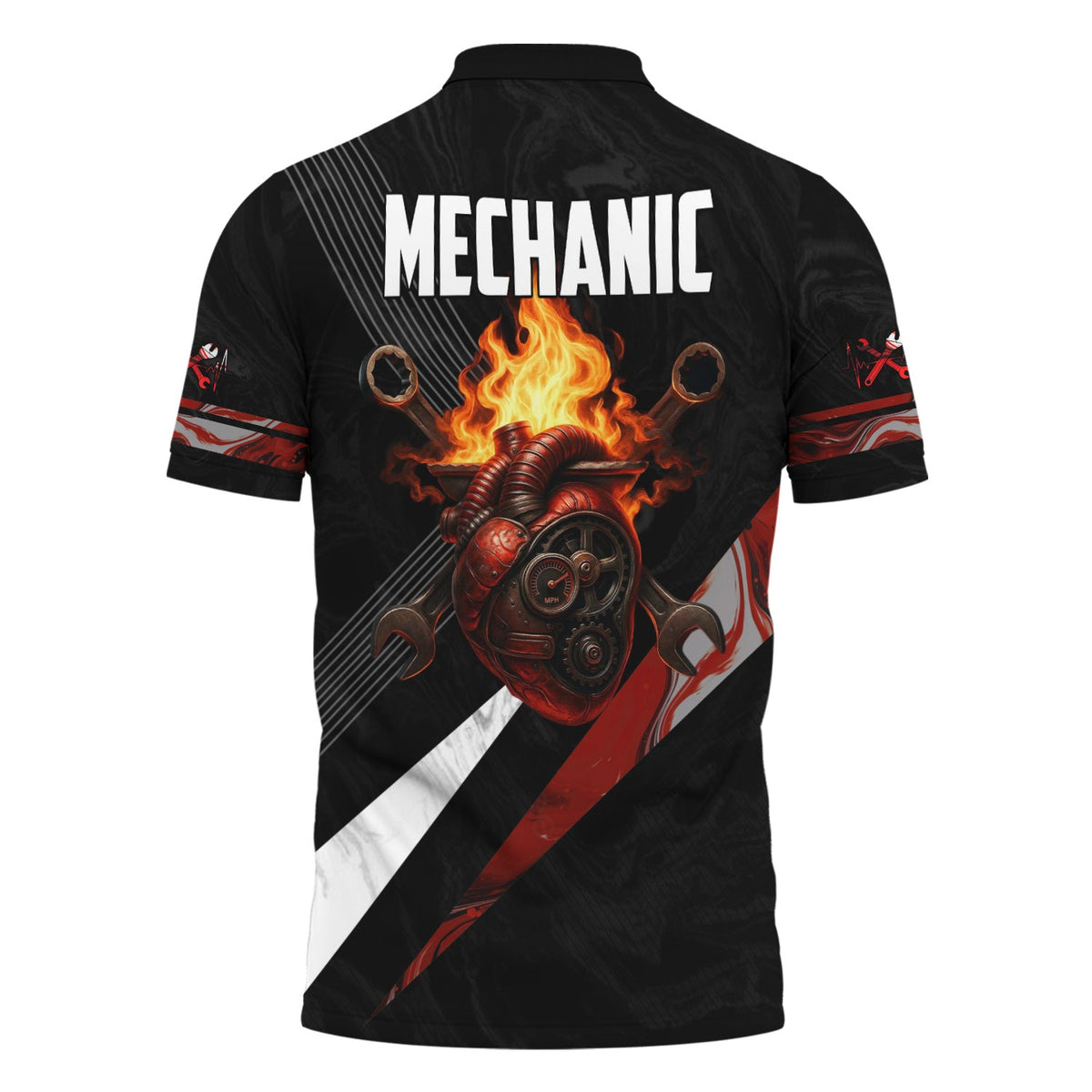Blisscorners Custom Name Mechanic Shirt Mechanic Heart Fire Printed Mechanic T Shirt