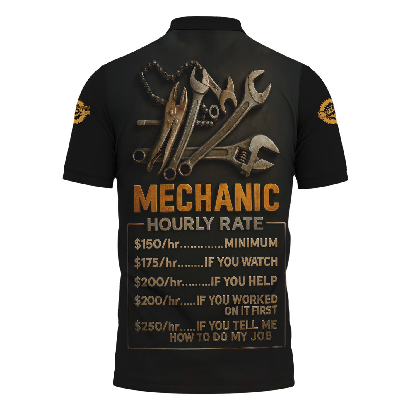 Blisscorners Personalized T-Shirt Mechanic Hourly Rate Skull Looking Watch Design Shirt for Mechanics