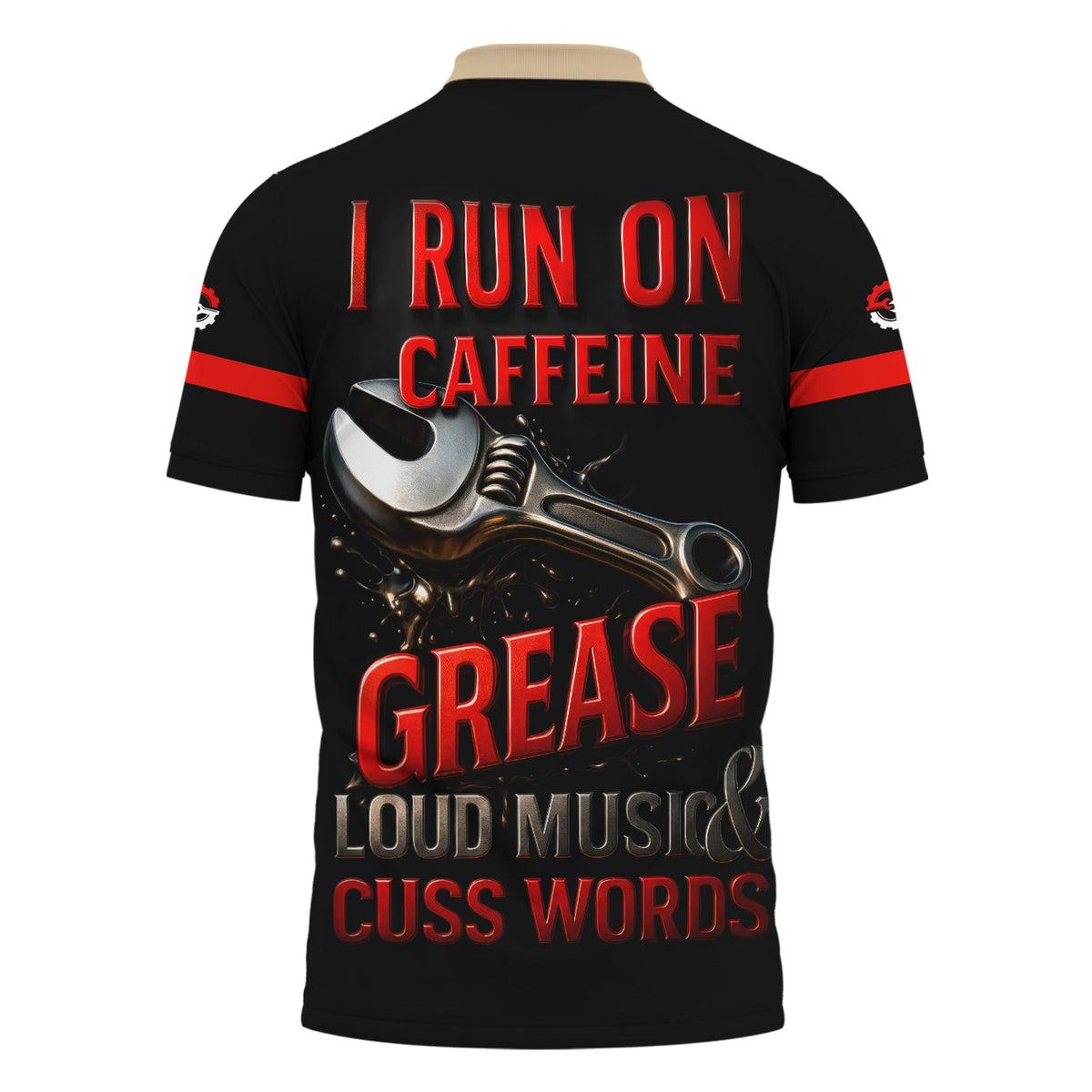 Blisscorners Custom Name Mechanic T-Shirt, I Run On Caffeine Grease Loud Music & Cuss Words, Funny Skull Graphic Tee for Auto Repair, Garage, Car Lovers