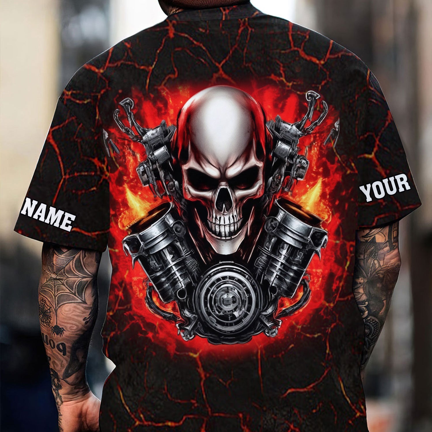 Blisscorners Custom Name Skull Mechanic Shirt Flame Style Printed Jacket Hoodie All Over Print