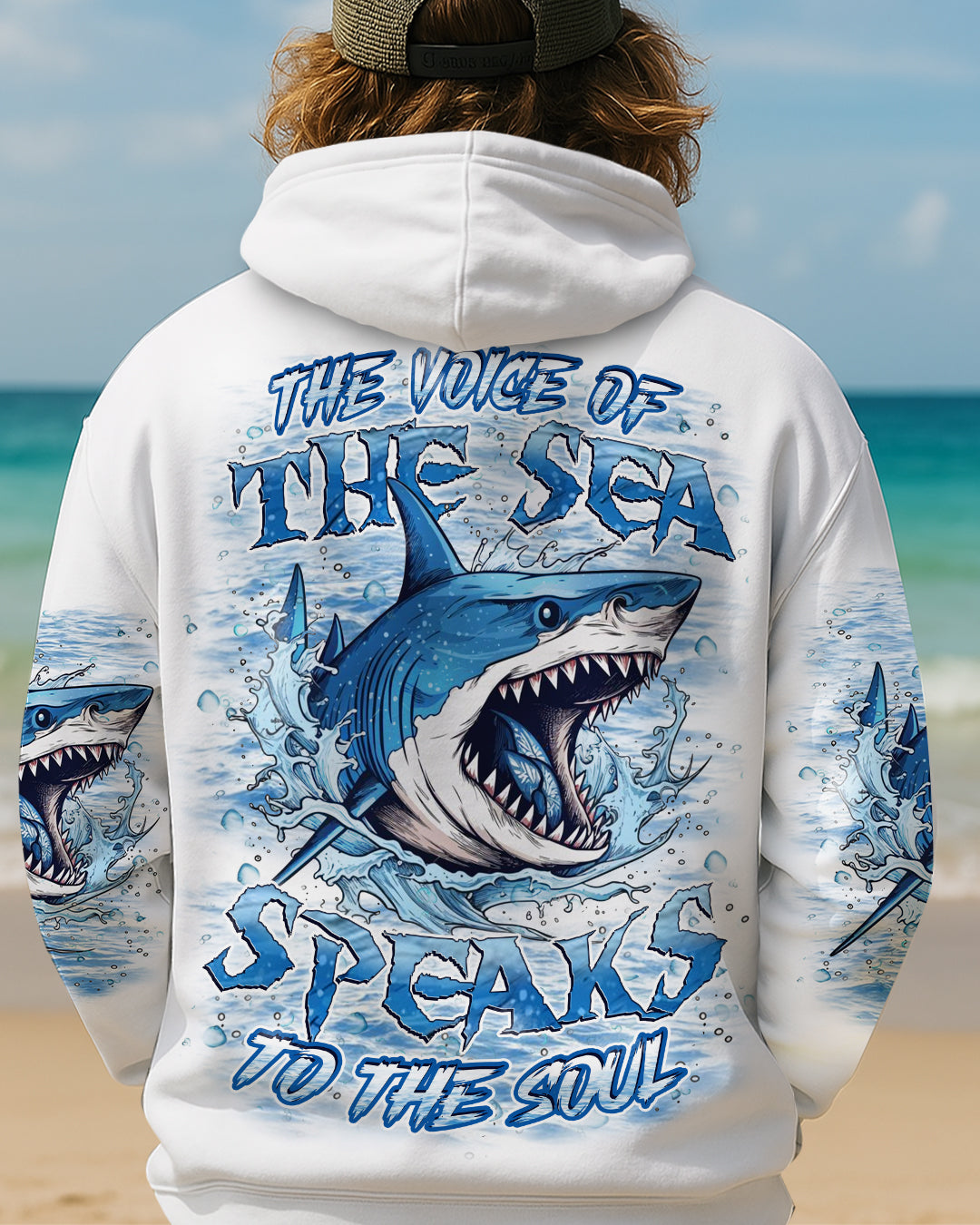 BLISSCORNERS THE VOICE OF THE SEA SPEAKS TO THE SOUL SHARK ALL OVER PRINT