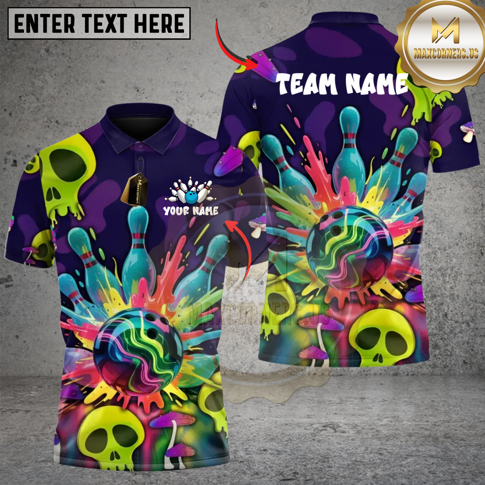 Blisscorners Neon Bowling Skull Personalized Name 3D Unisex Shirt