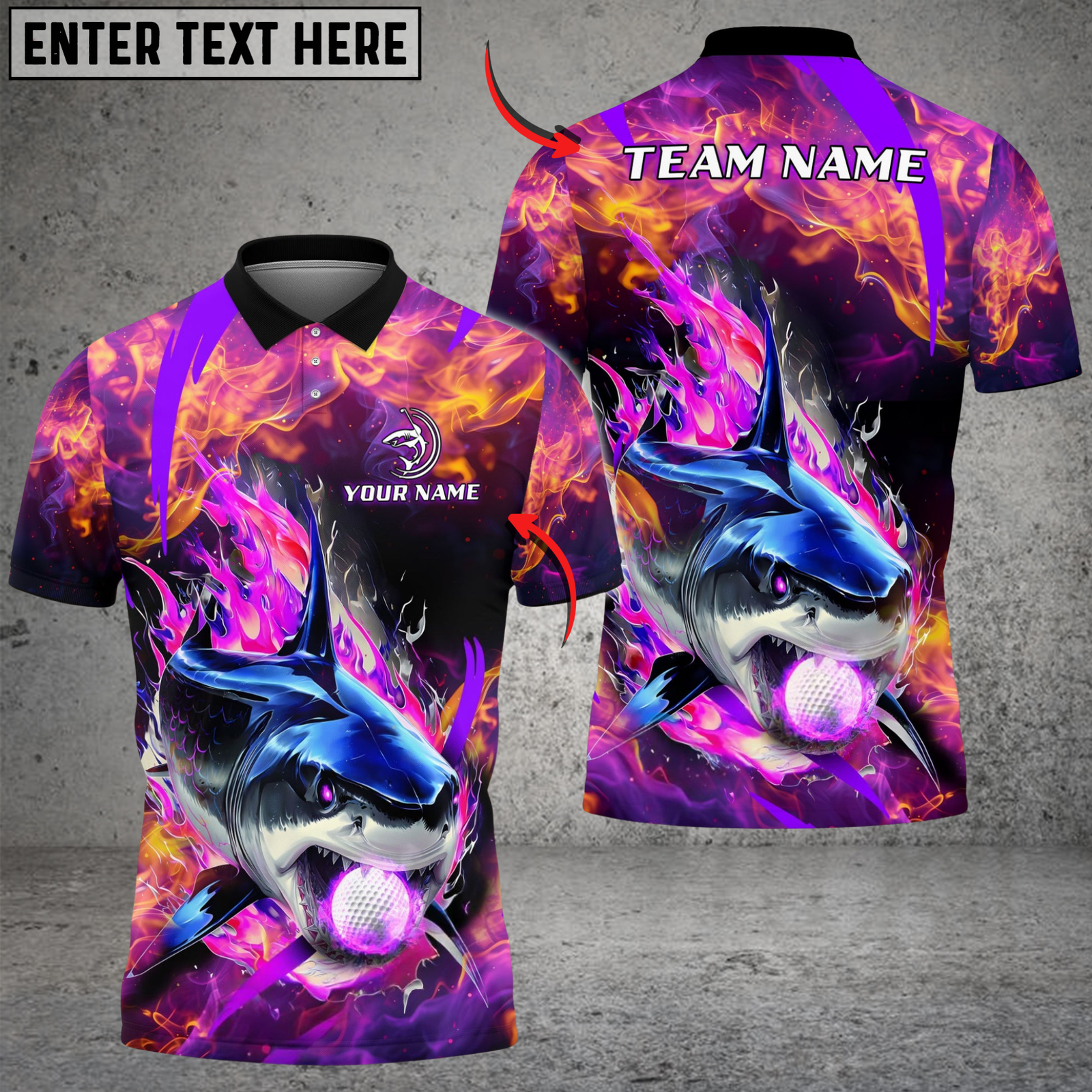 Blisscorners Flaming Shark Swing Golf Polo Shirt, Custom Name & Team Name Golf 3D Shirts