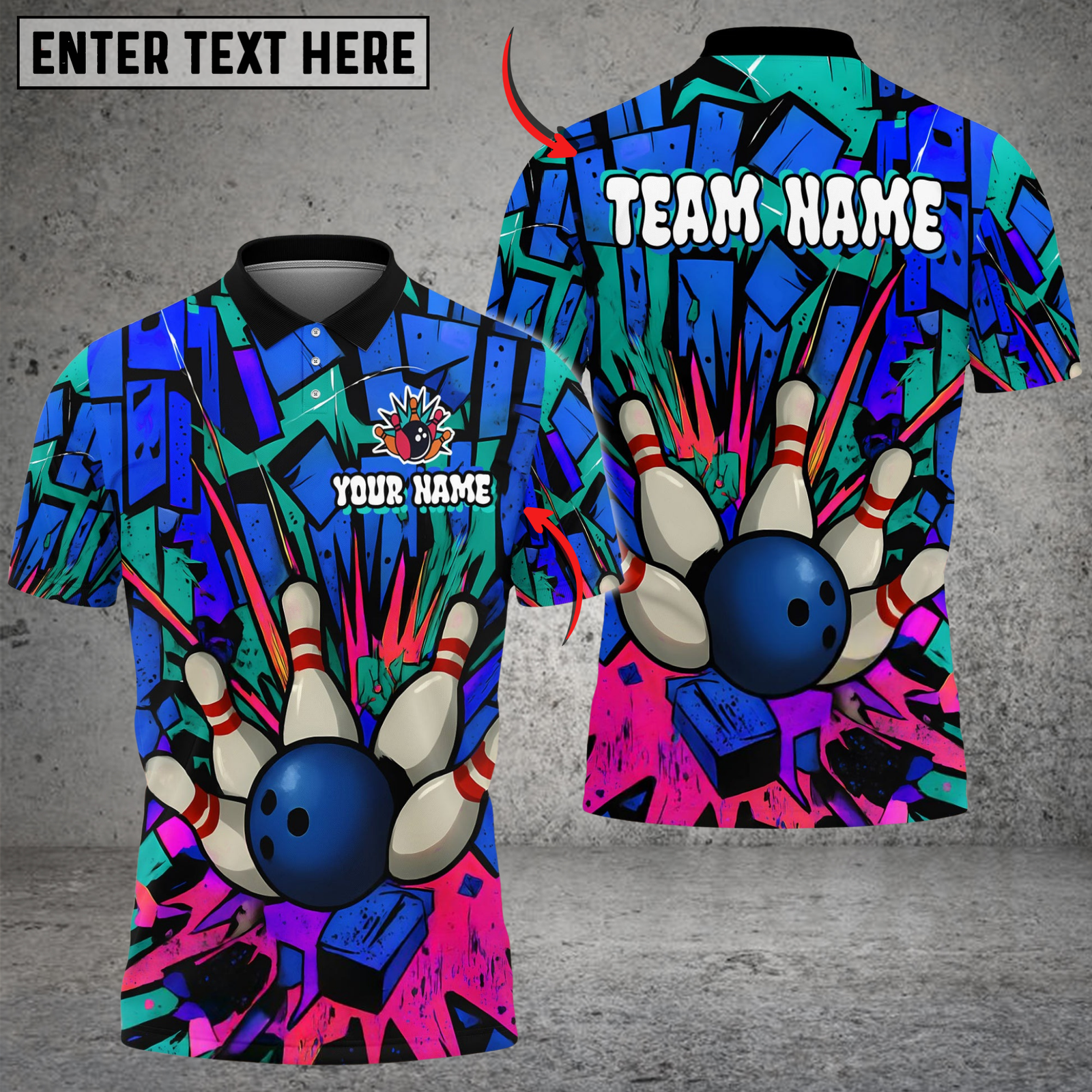 Blisscorners Bowling And Pins Oldschool Graffiti Customized Name, Team Name 3D Shirt (4 Colors)