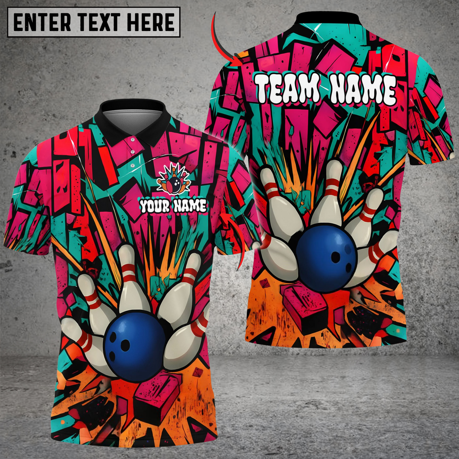 Blisscorners Bowling And Pins Oldschool Graffiti Customized Name, Team Name 3D Shirt (4 Colors)
