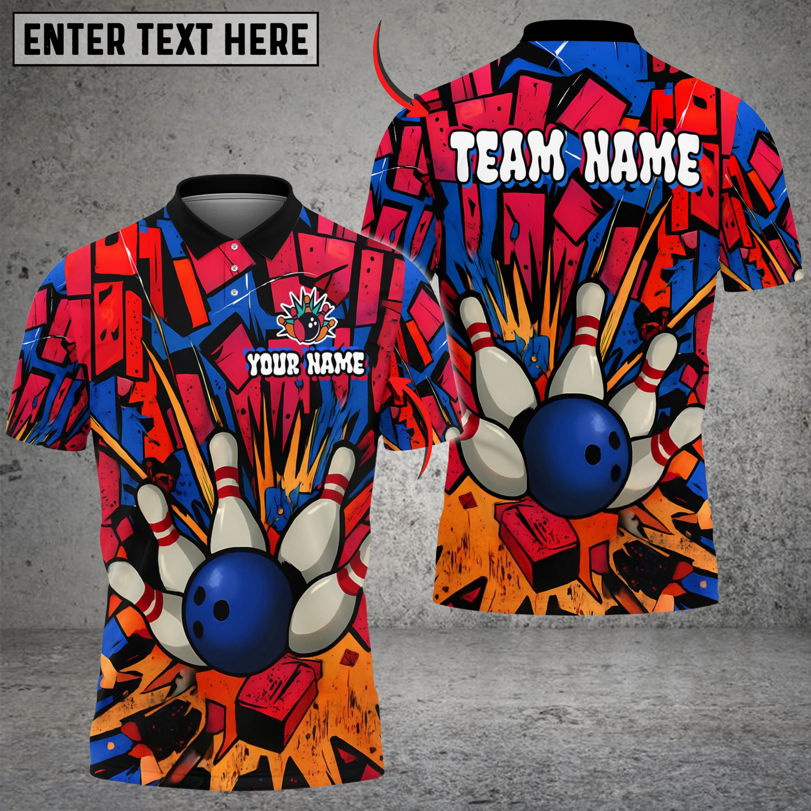 Blisscorners Bowling And Pins Oldschool Graffiti Customized Name, Team Name 3D Shirt (4 Colors)