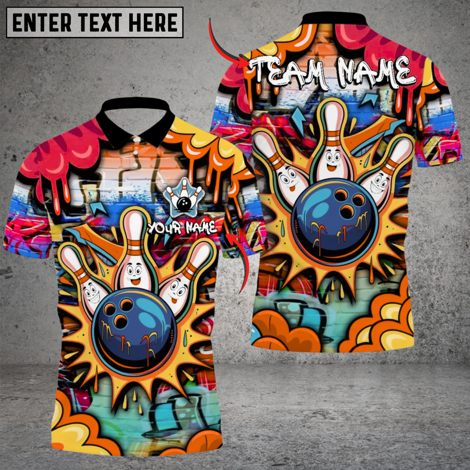 Blisscorners Street Graffiti Bowling Polo Custom Name Team Strike Shirt