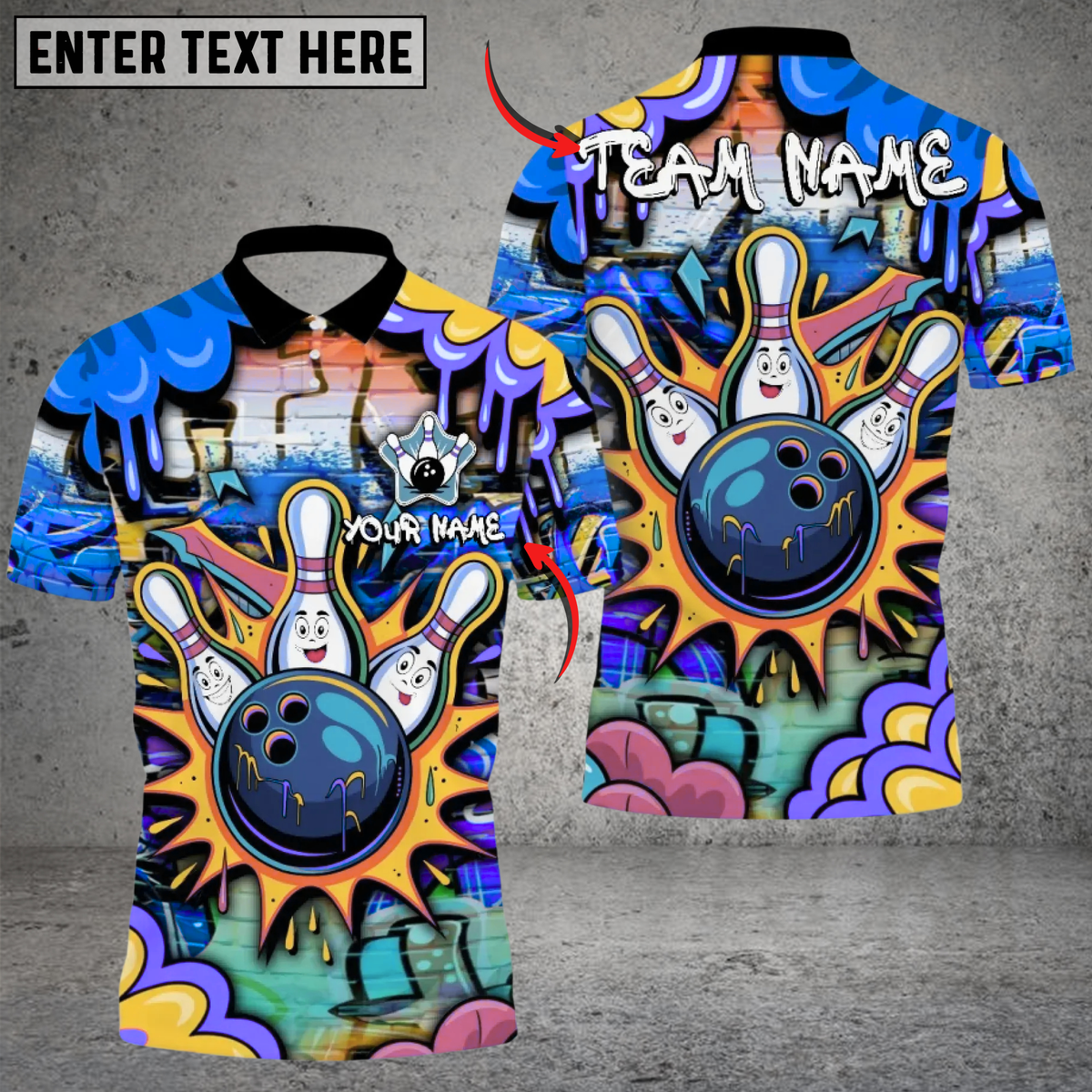 Blisscorners Street Graffiti Bowling Polo Custom Name Team Strike Shirt