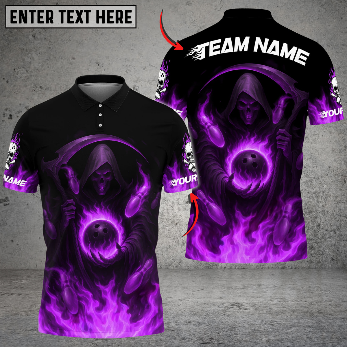 Blisscorners Bowling And Pins Flaming Reaper Customized Name, Team Name 3D Shirt (4 Colors)