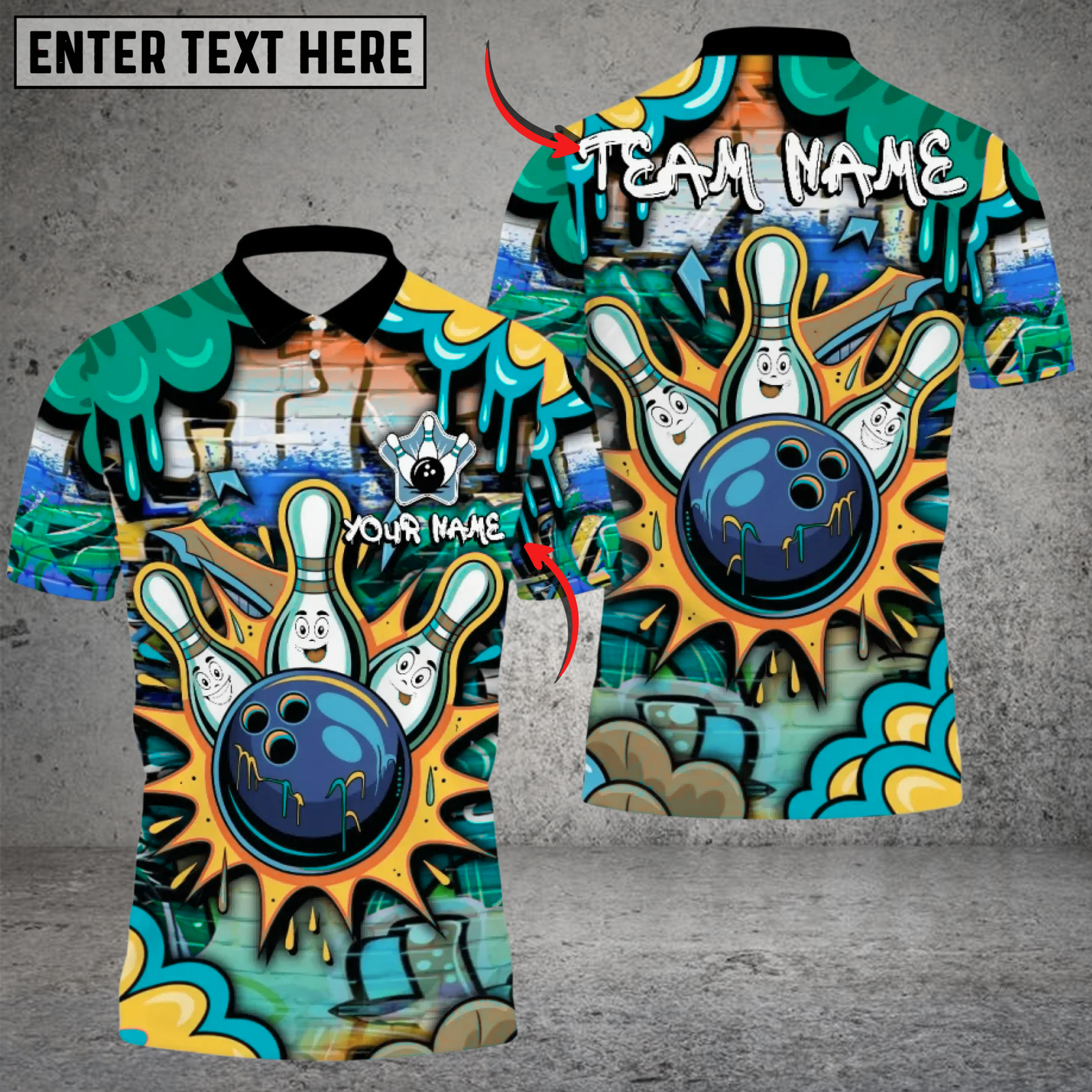 Blisscorners Street Graffiti Bowling Polo Custom Name Team Strike Shirt