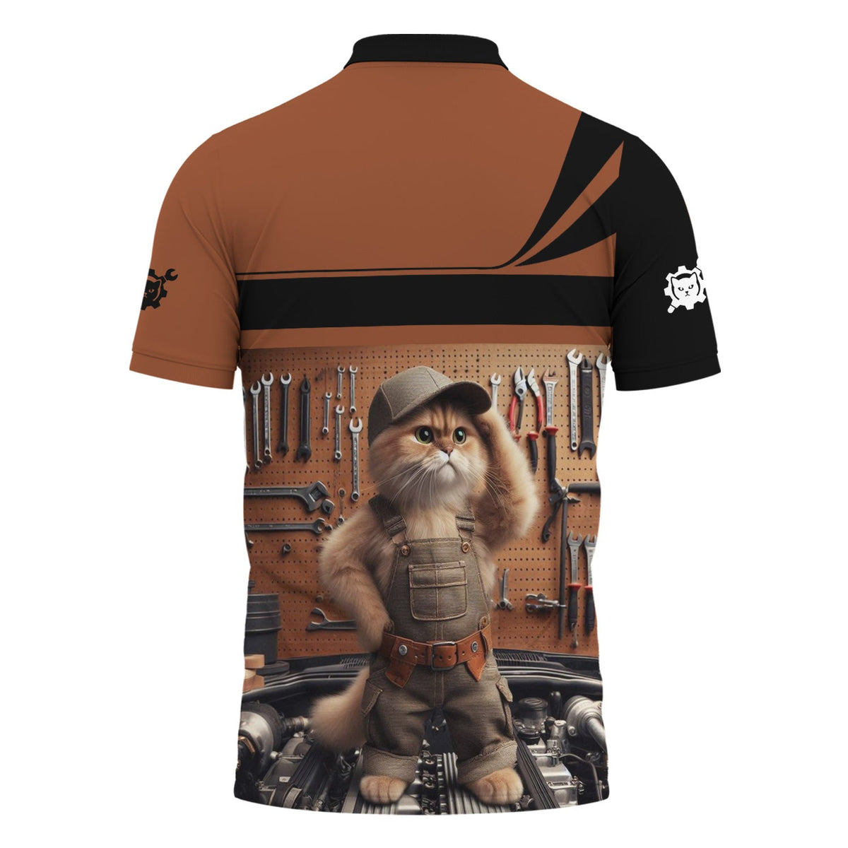 Blisscorners Custom Name Funny Mechanic Cat Wearing Uniform Shirt All Over Printed Mechanic T Shirt