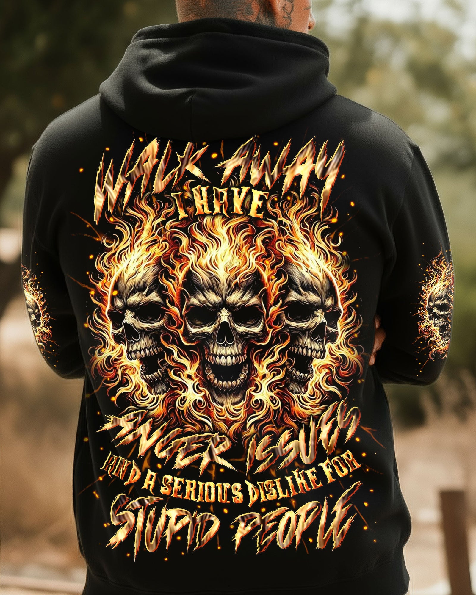 BLISSCORNERS WALK AWAY I HAVE ANGER ISSUES FIRE SKULL ALL OVER PRINT