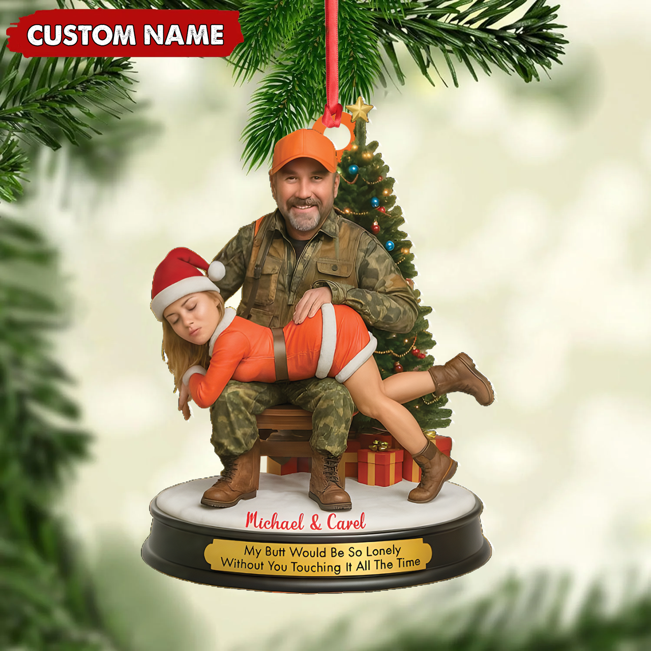 Blisscorners Personalized Funny Hunter Couple Christmas Acrylic Ornament - Custom Name Christmas Gift for Him or Her LM0411