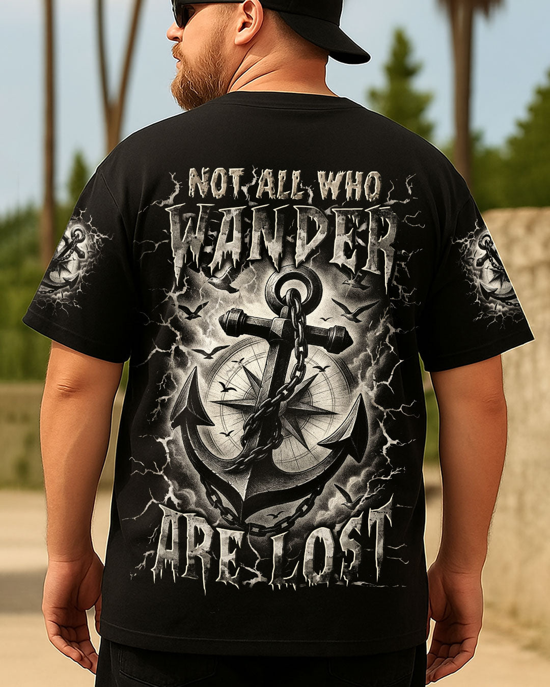 BLISSCORNERS NOT ALL WHO WANDER ARE LOST ANCHOR COMPASS ALL OVER PRINT