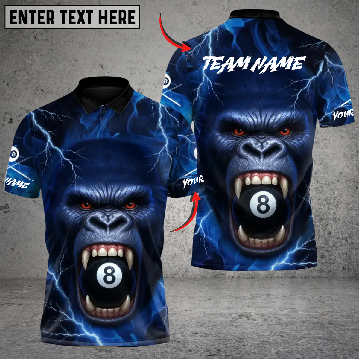 Blisscorners Billiards Gorilla 8Ball Fury Custom Name, Team Name 3D Shirt