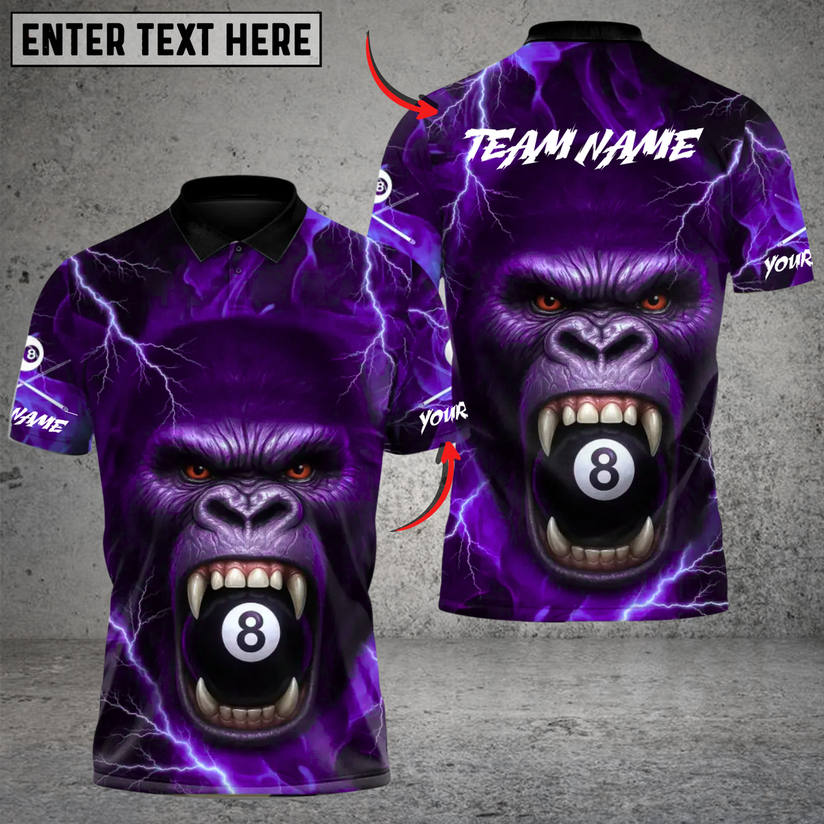 Blisscorners Billiards Gorilla 8Ball Fury Custom Name, Team Name 3D Shirt