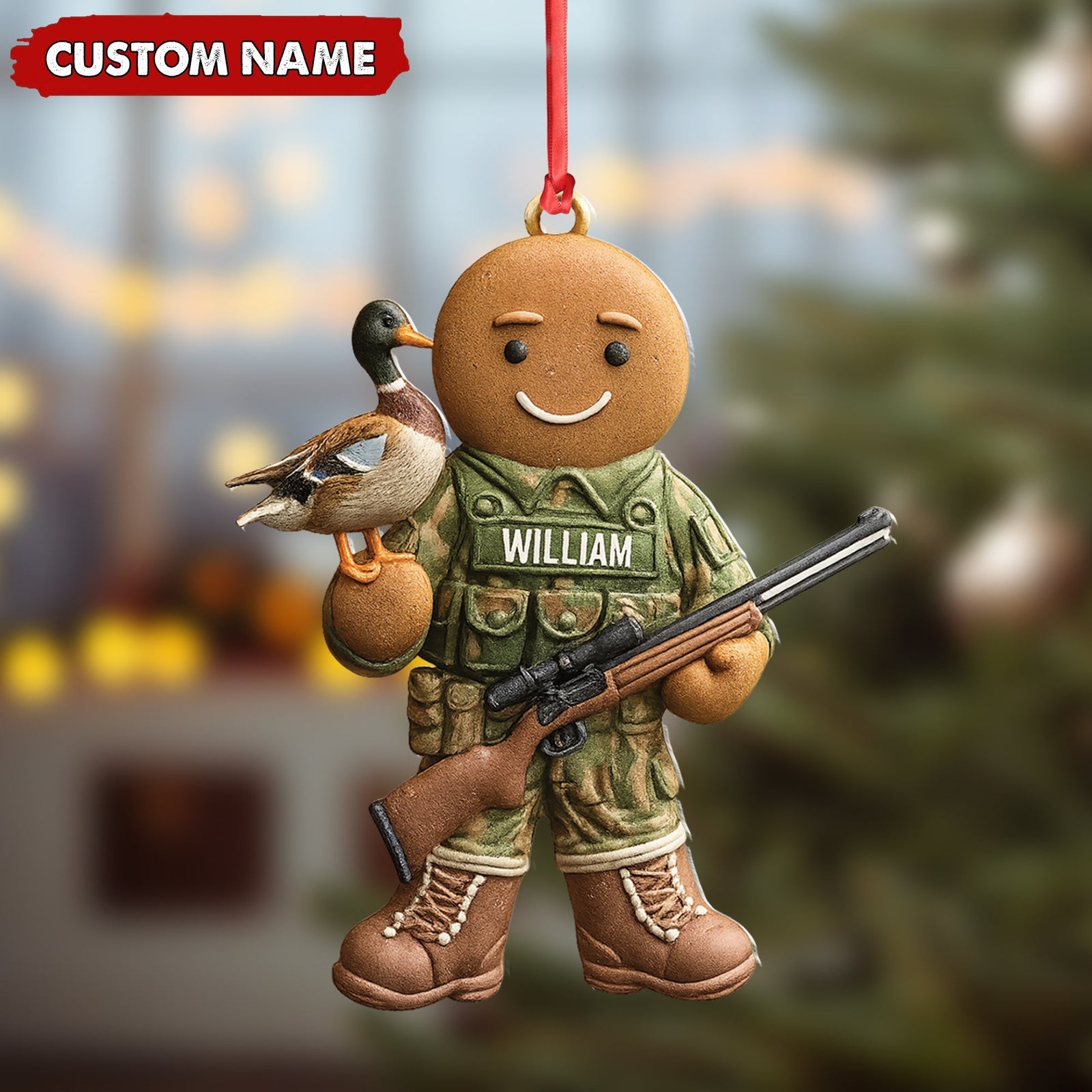 Blisscorners Personalized Hunter Gingerbread Christmas Ornament - Funny Acrylic Holiday Decor Gift LM0411