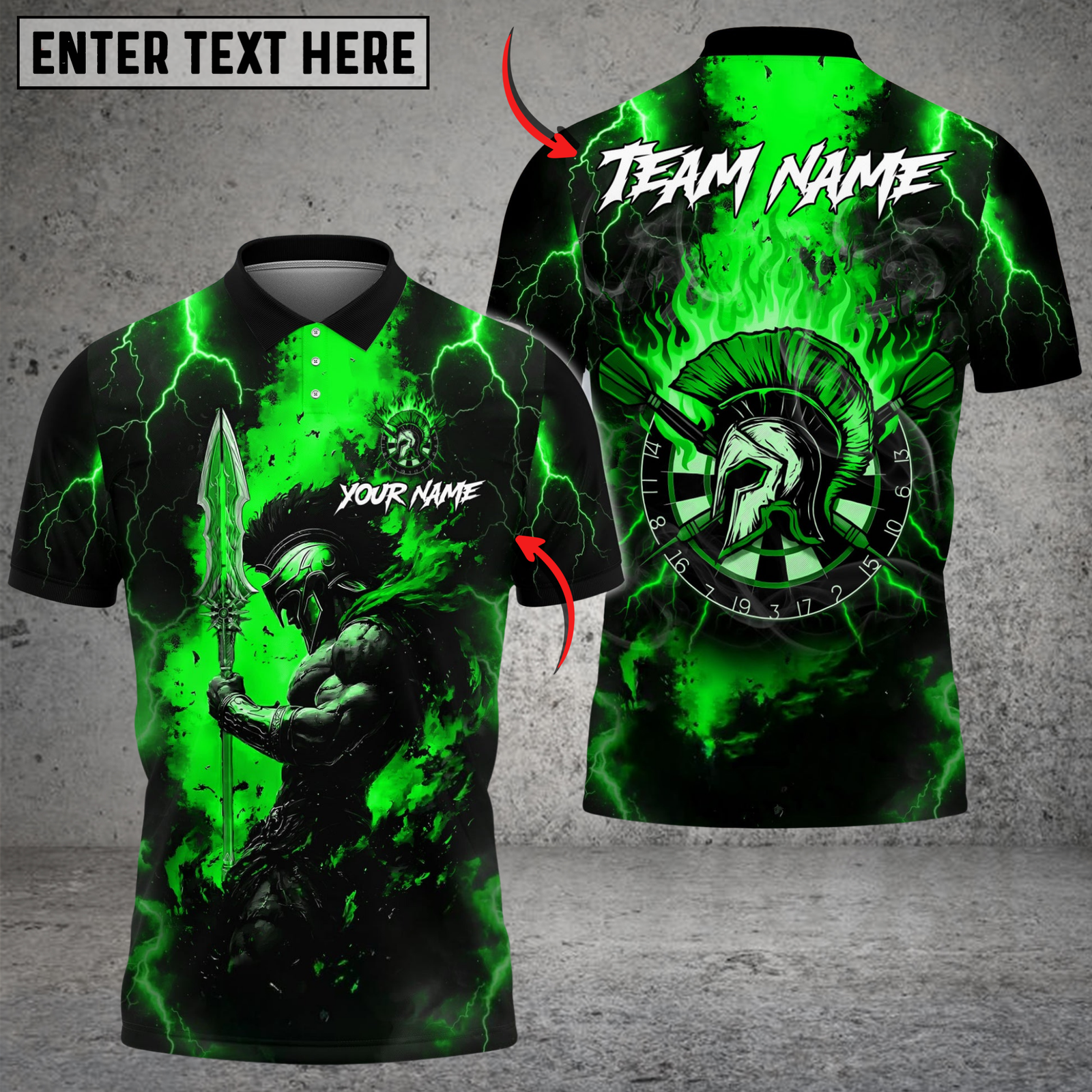 Blisscorners Darts Spartan Lightning Flame Personalized Name, Team Name Shirt (4 Colors)