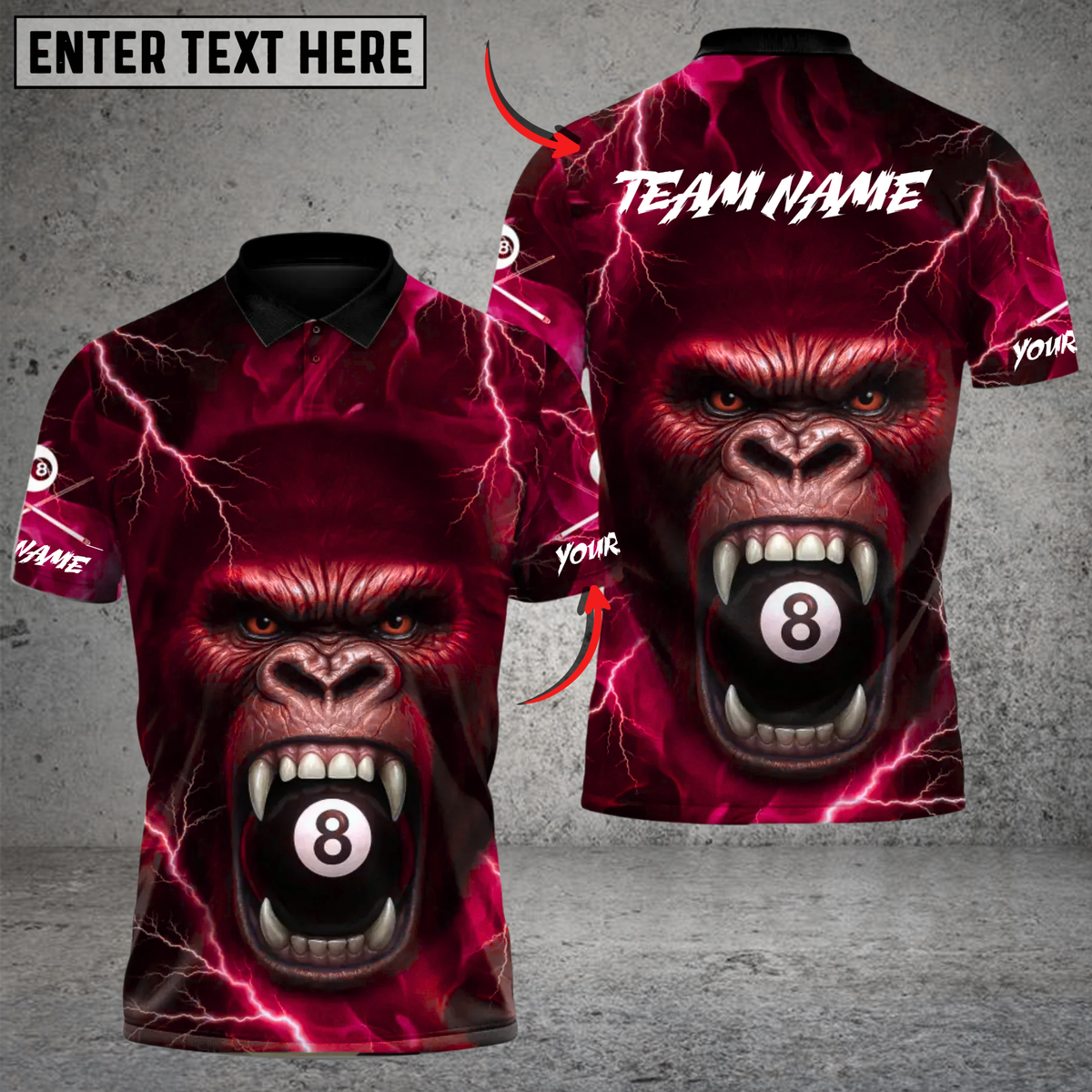 Blisscorners Billiards Gorilla 8Ball Fury Custom Name, Team Name 3D Shirt