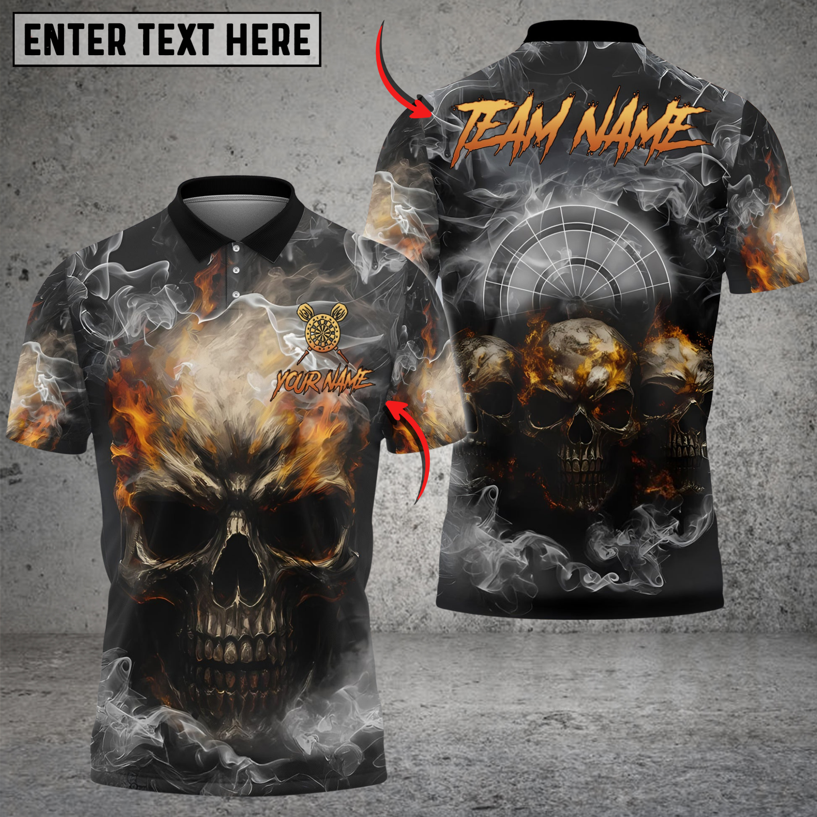 Blisscorners Darts Smoke Triple Skulls Customized Name, Team Name 3D Shirt (4 Colors)