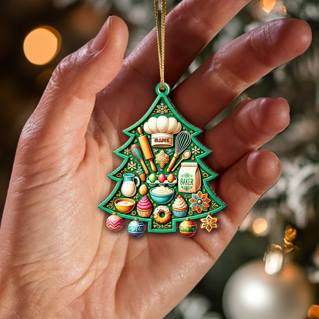 Blisscorners Custom Name Baker Ornament, Christmas Gift for Baker 2D Flat LM2211