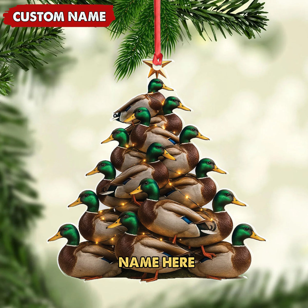 Blisscorners Personalized Acrylic Mallard Duck Christmas Tree Ornament - Custom Hunting Holiday Decoration LM0110