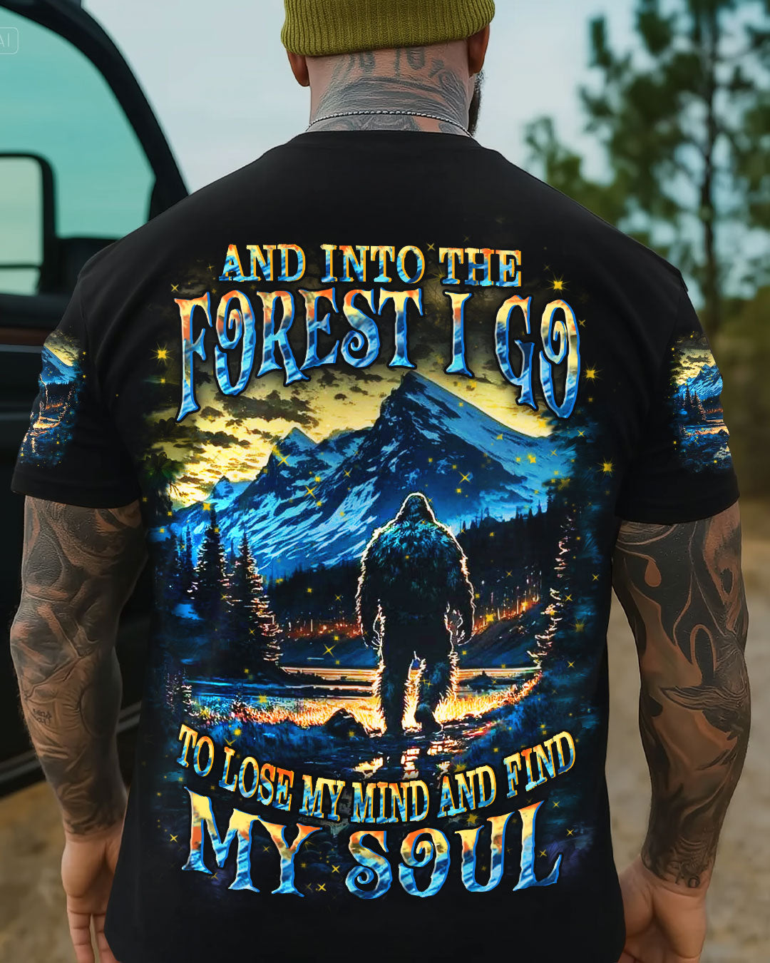 BLISSCORNERS AND INTO THE FOREST I GO BIGFOOT ALL OVER PRINT