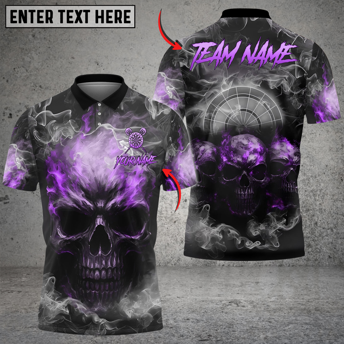 Blisscorners Darts Smoke Triple Skulls Customized Name, Team Name 3D Shirt (4 Colors)