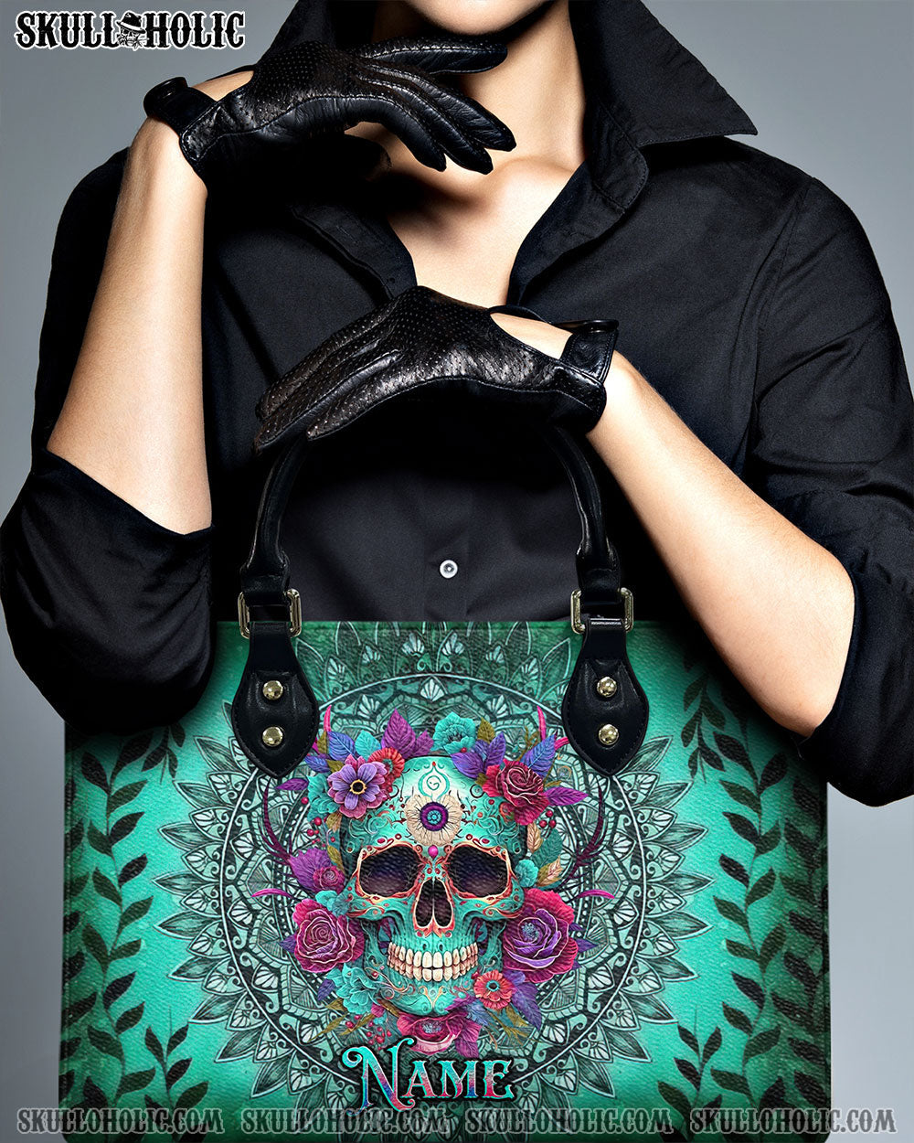 BLISSCORNERS SKULL FLOWERS MANDALA LEATHER HANDBAG