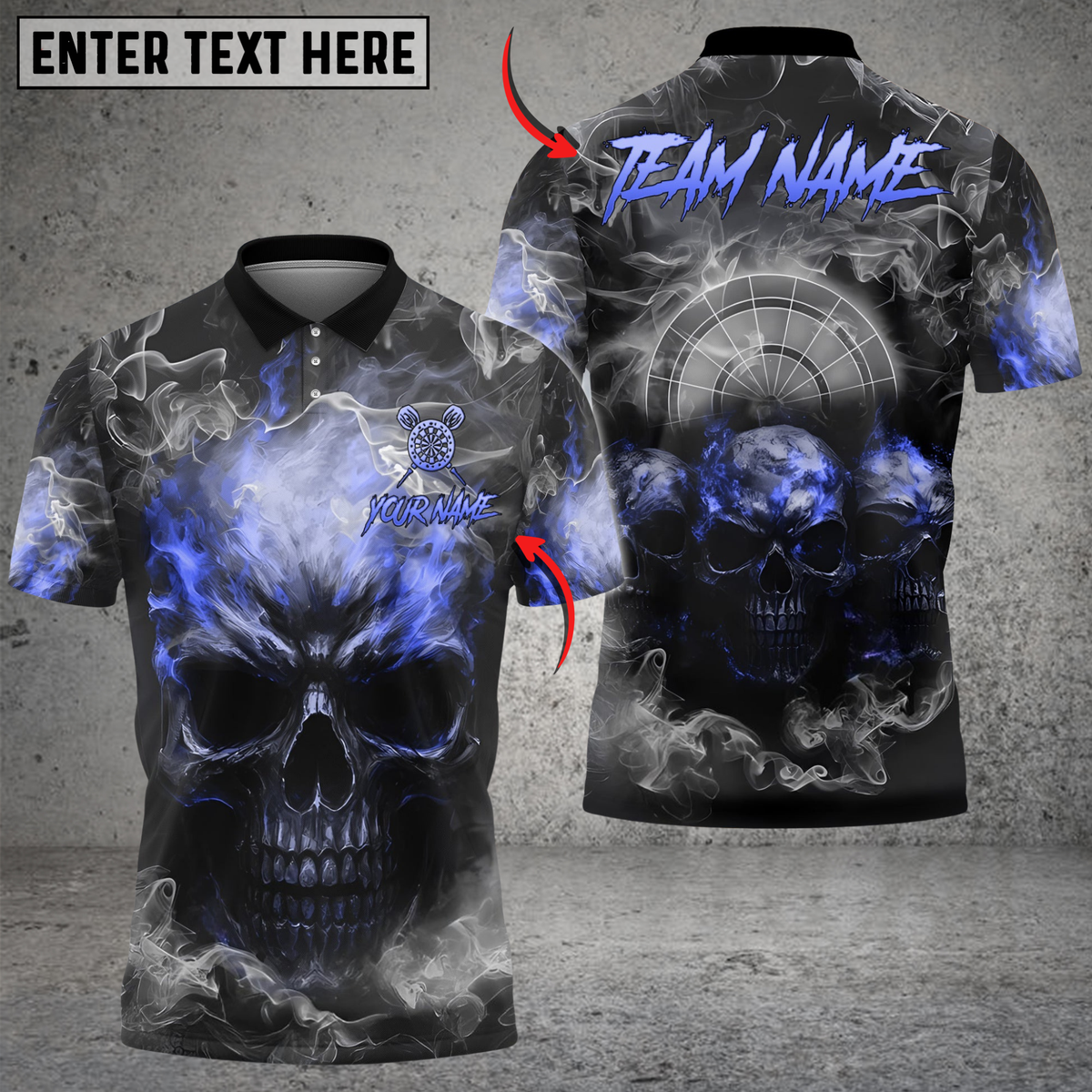 Blisscorners Darts Smoke Triple Skulls Customized Name, Team Name 3D Shirt (4 Colors)