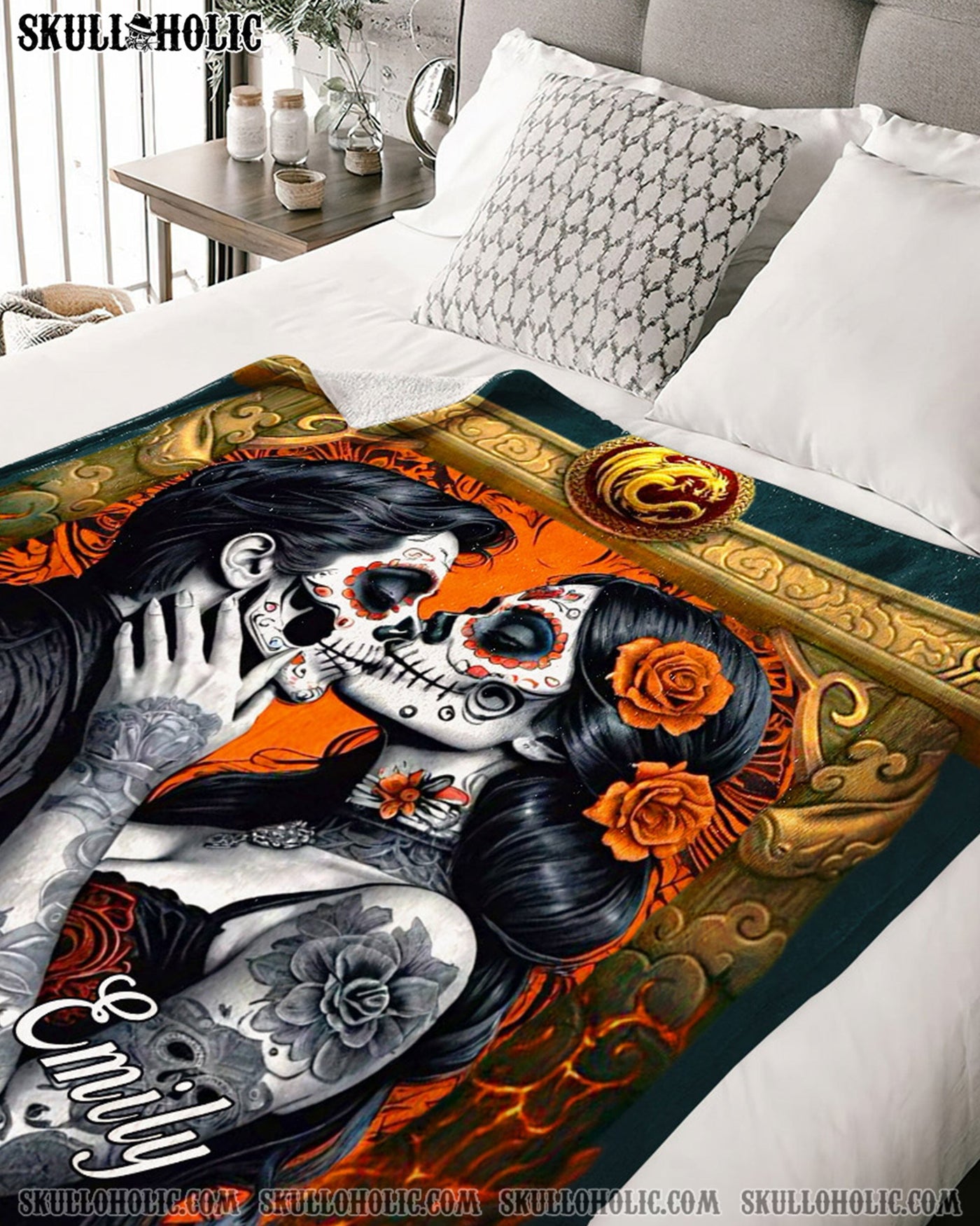 BLISSCORNERS PERSONALIZED SKULL COUPLE FLEECE BLANKET