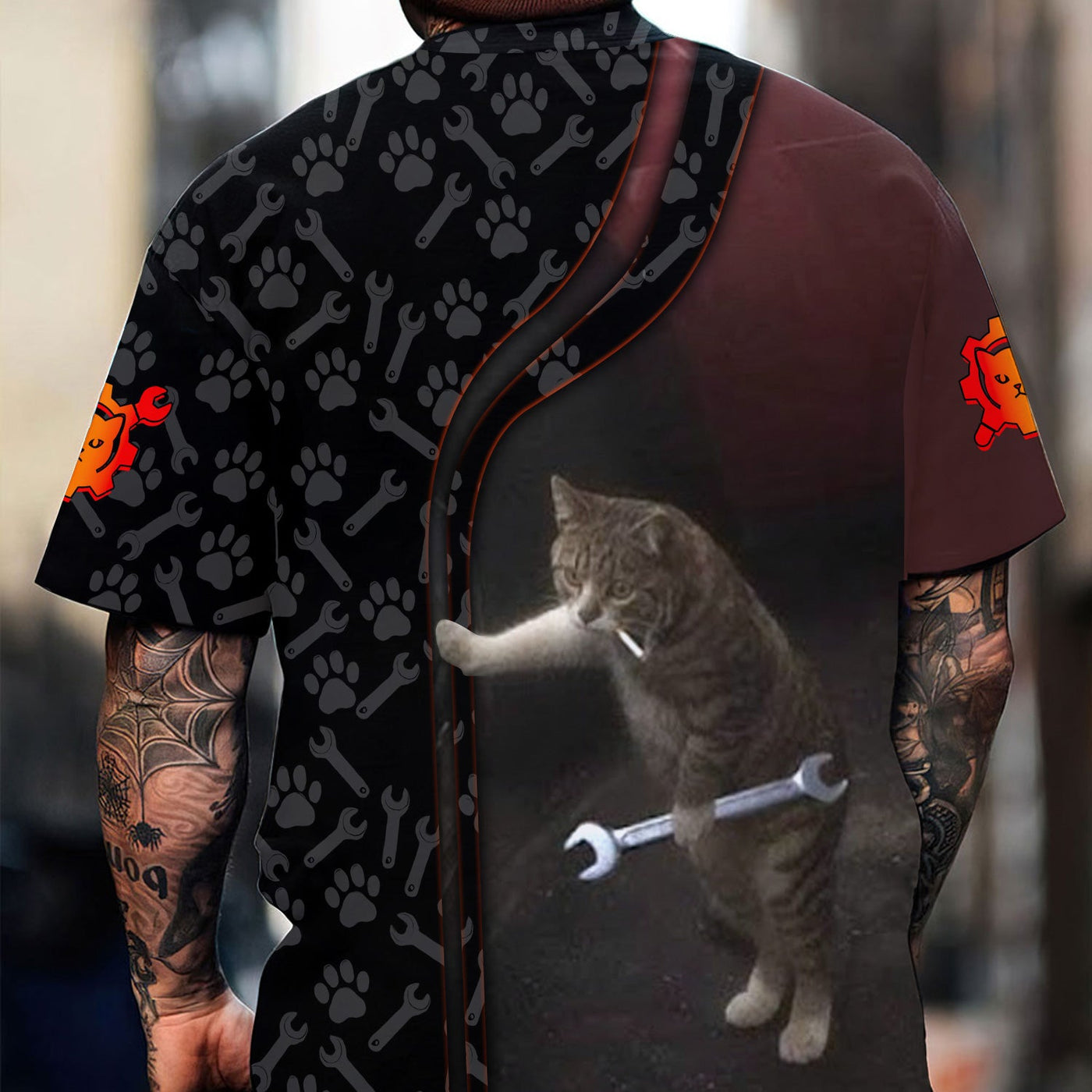 Blisscorners Custom Name Funny Cat Mechanic Shirt With Cat Paw And Wrench Hoodie Jacket For Mechanic