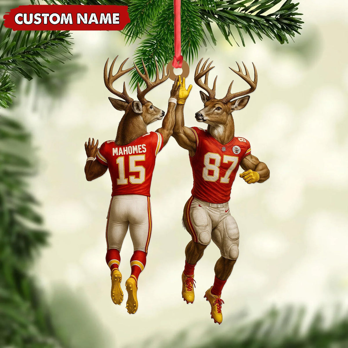 Blisscorners Personalized Football Christmas Ornament, Custom Name Deer Players Red Jersey, Funny Kansas City Football Fan Gift Decoration