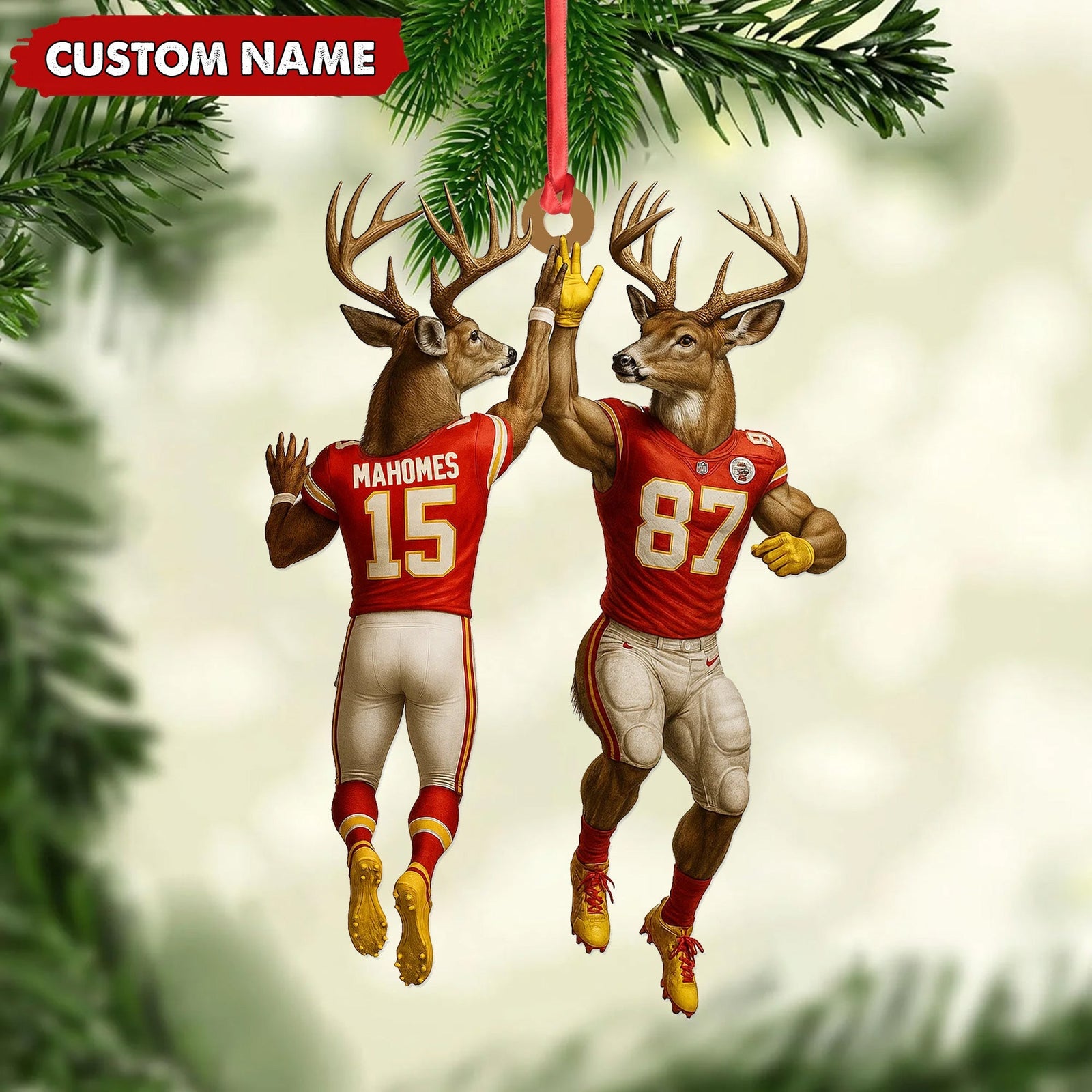 Blisscorners Personalized Football Christmas Ornament, Custom Name Deer Players Red Jersey, Funny Kansas City Football Fan Gift Decoration MT2411