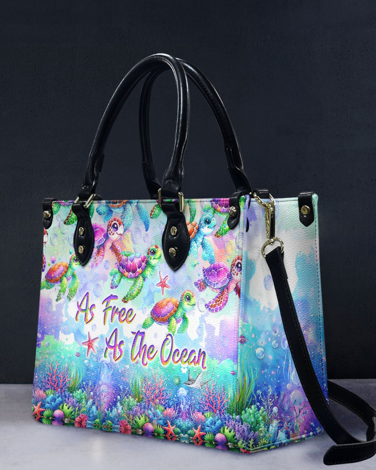 BLISSCORNERS AS FREE AS THE OCEAN TURTLE LEATHER HANDBAG