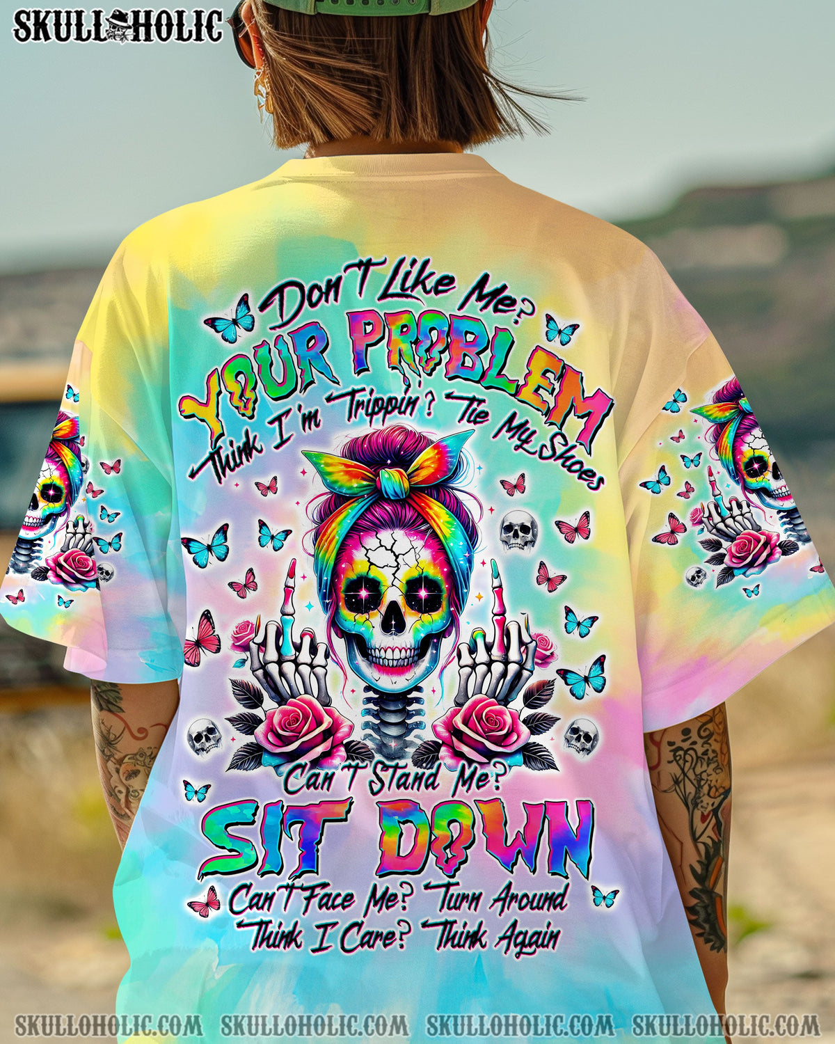 BLISSCORNERS HOW HEARTLESS I CAN BE SKULL MESSY BUN ALL OVER PRINT