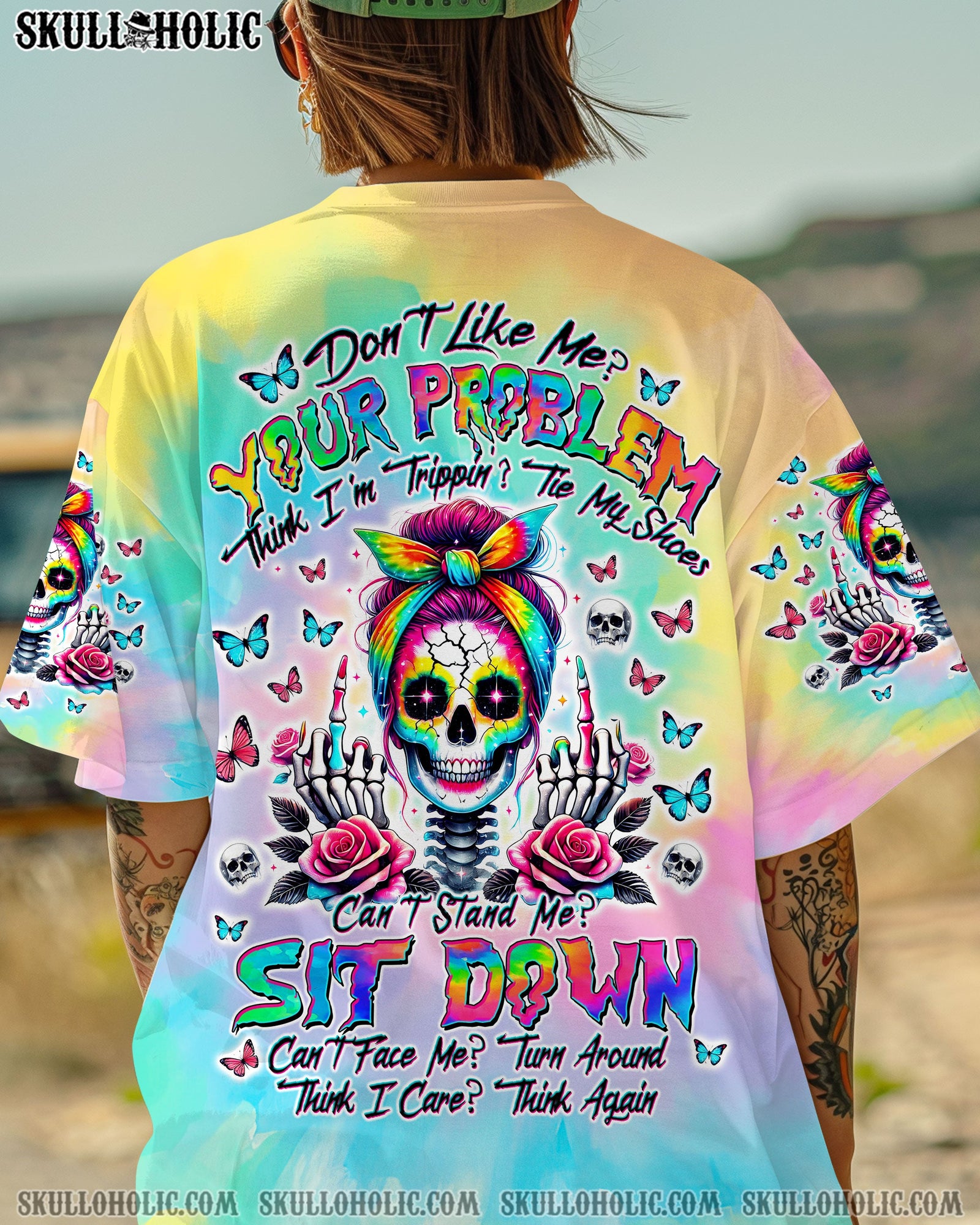 BLISSCORNERS HOW HEARTLESS I CAN BE SKULL MESSY BUN ALL OVER PRINT