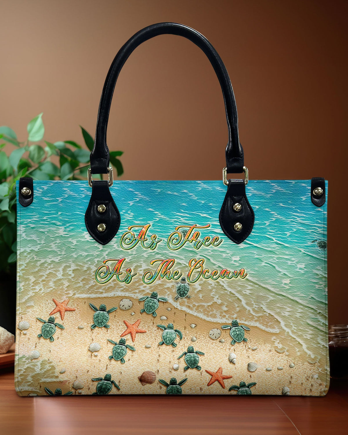 BLISSCORNERS AS FREE AS THE OCEAN TURTLE LEATHER HANDBAG