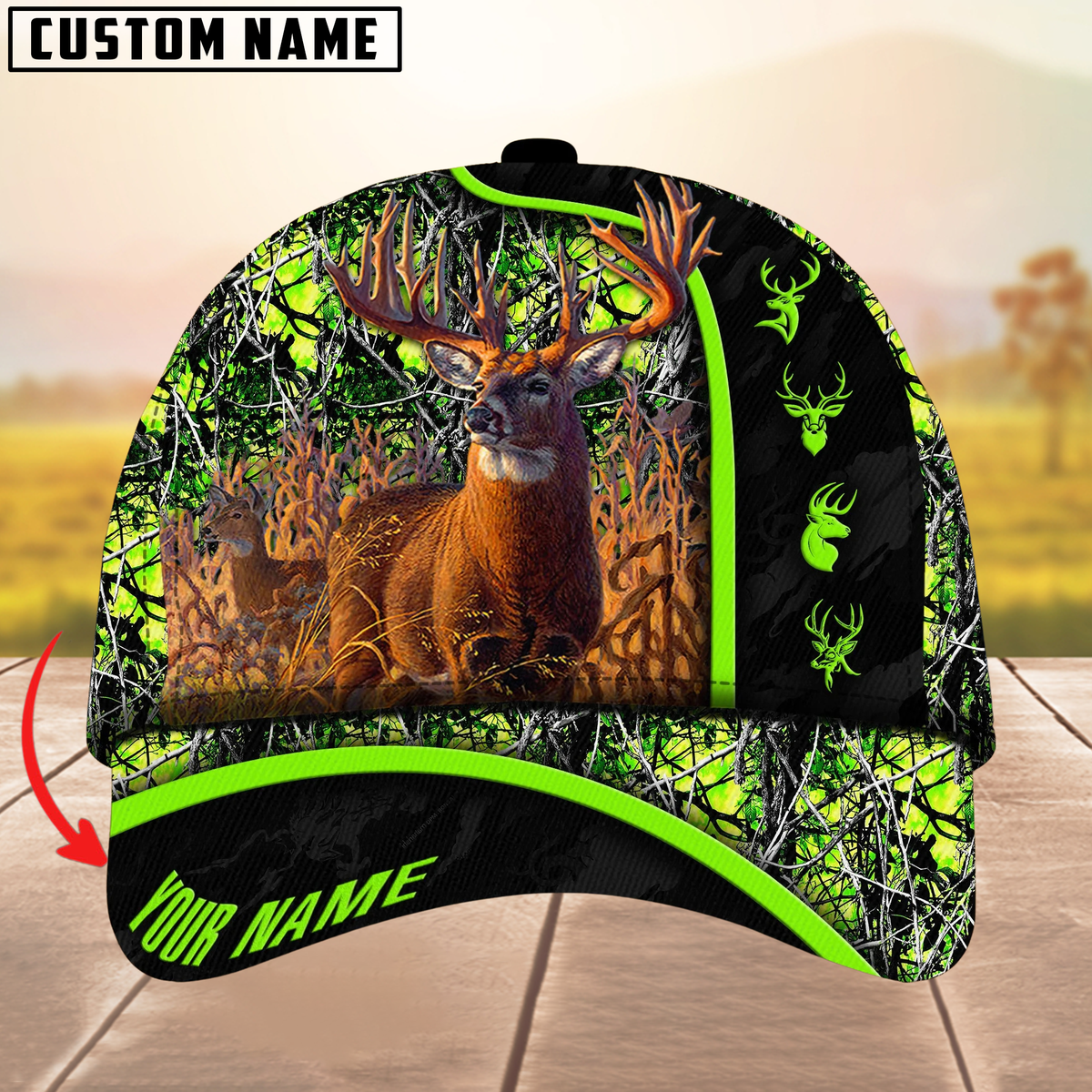 Blisscorners Premium Unique New Deer Hunting Camouflage Pattern Multicolor Personalized Name 3D Cap