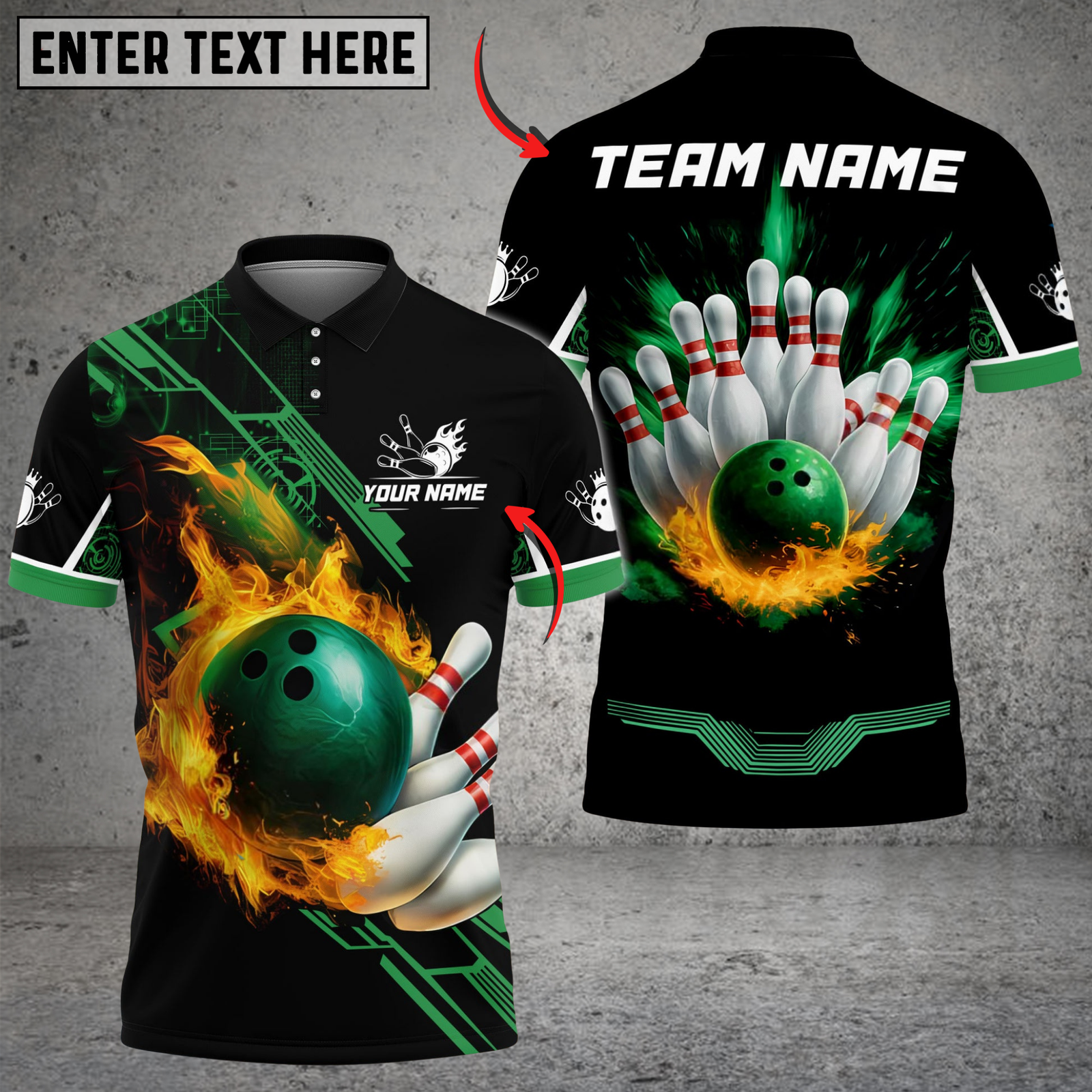 Blisscorners Bowling And Pins Flame Perfect Strike Customized Name, Team Name 3D Shirt (4 Colors)
